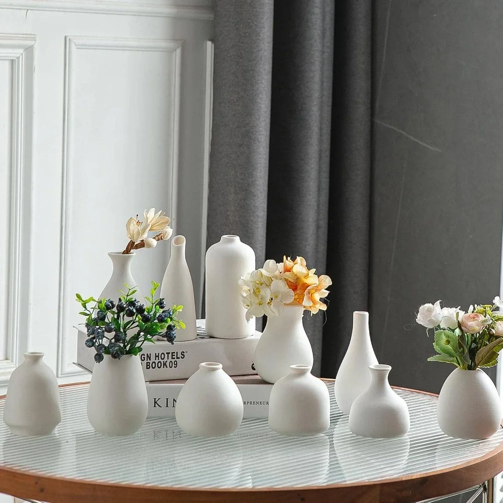 JOJUNO White Bud Vases, Small Ceramic Vase Set of 11 Modern Home Decor